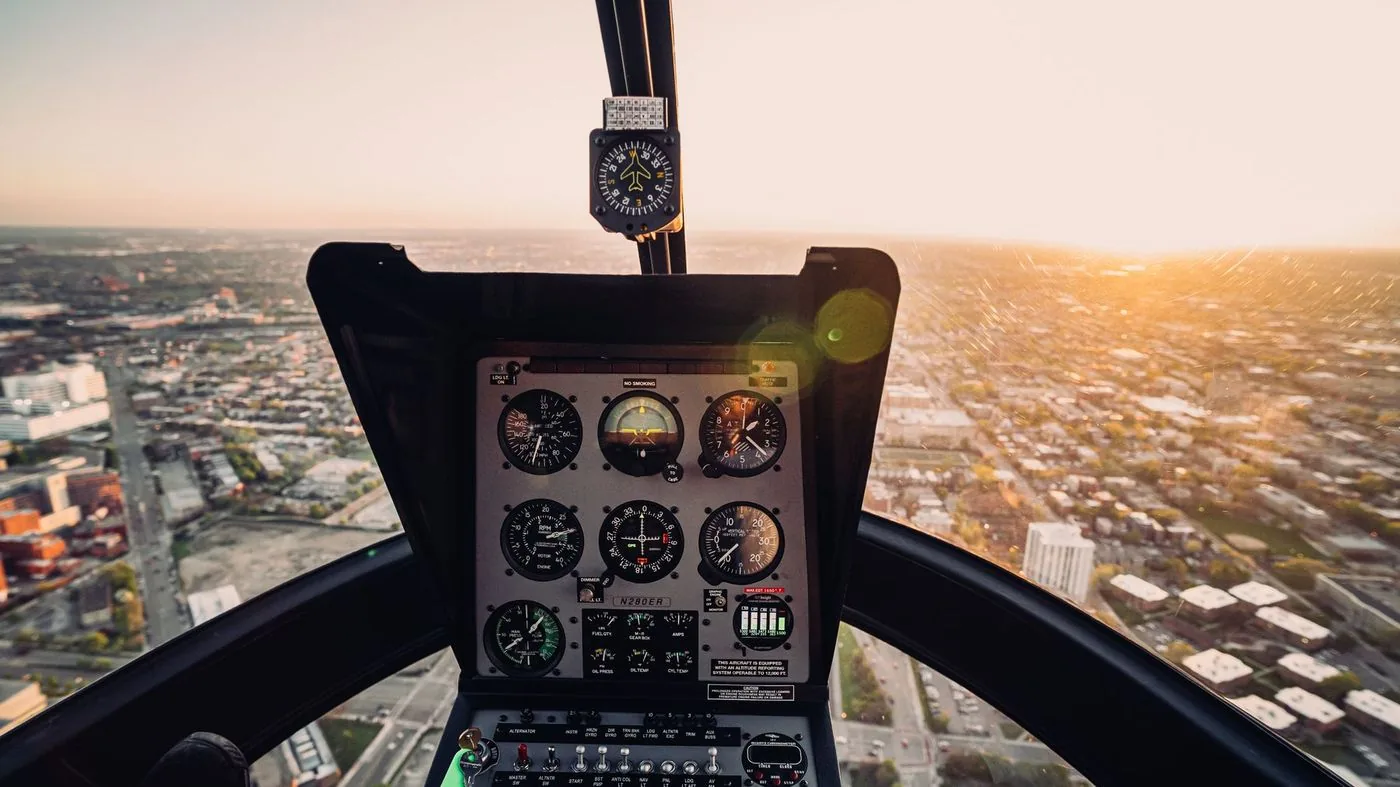 Cockpit view towards the horizon at sunrise