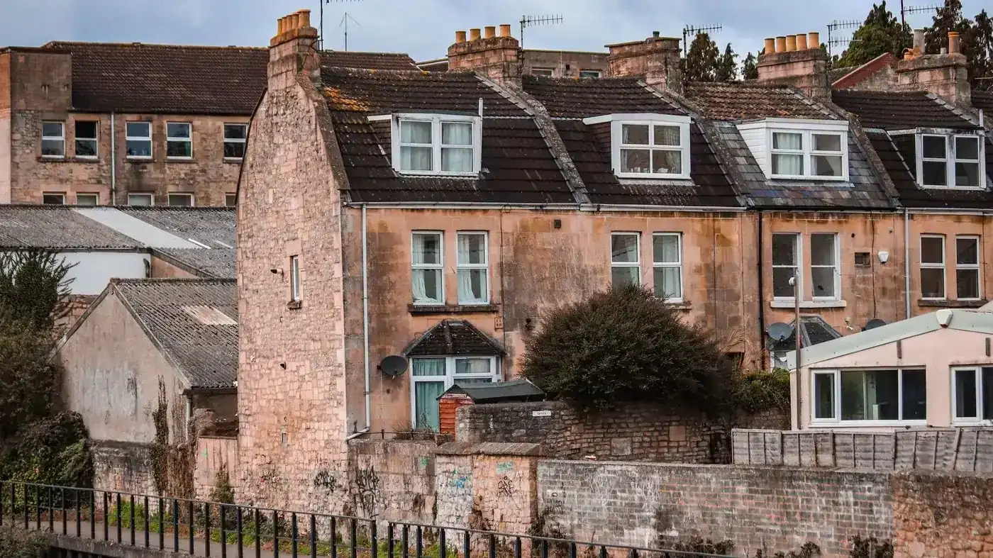 Rooftops across a United Kingdom housing district