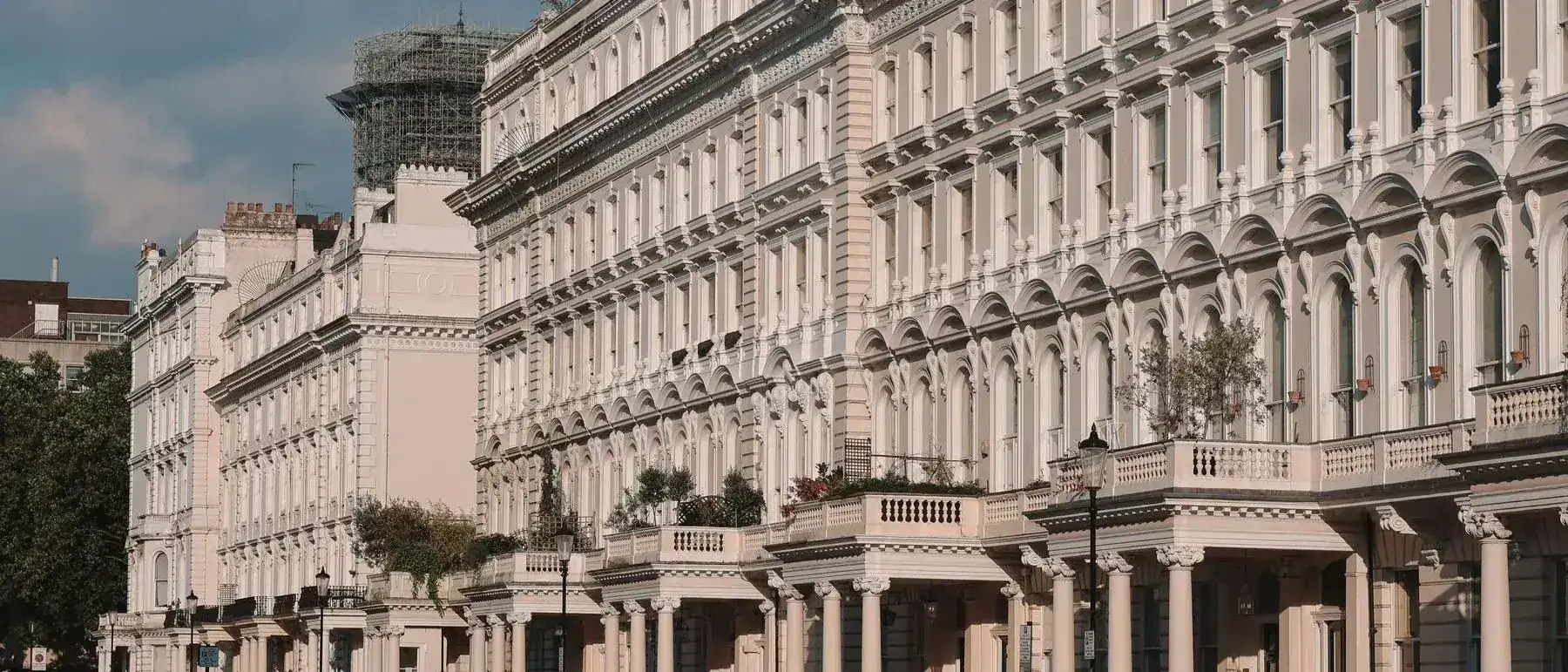 Row of British terraced houses on a residential street