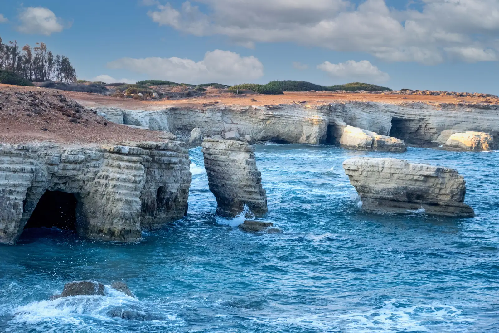 The limestone sea caves on the Cypriot coast near Cape Greco
