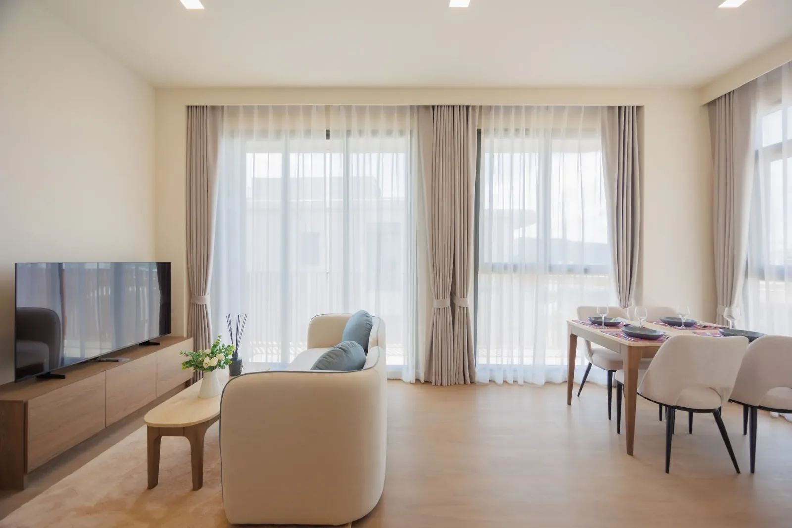 Living area at CANVAS Cherngtalay, a Sansiri development in Phuket, Thailand