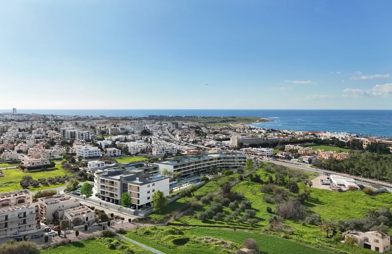 Visualisierung: Luftaufnahme in Eden Bay, einem BBF-Projekt in Paphos, Zypern