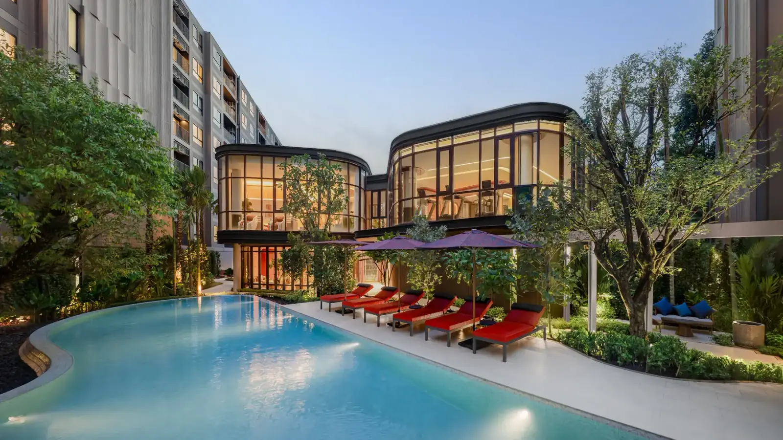 Swimming pool at THE BASE Cherngtalay, a Sansiri development in Phuket, Thailand