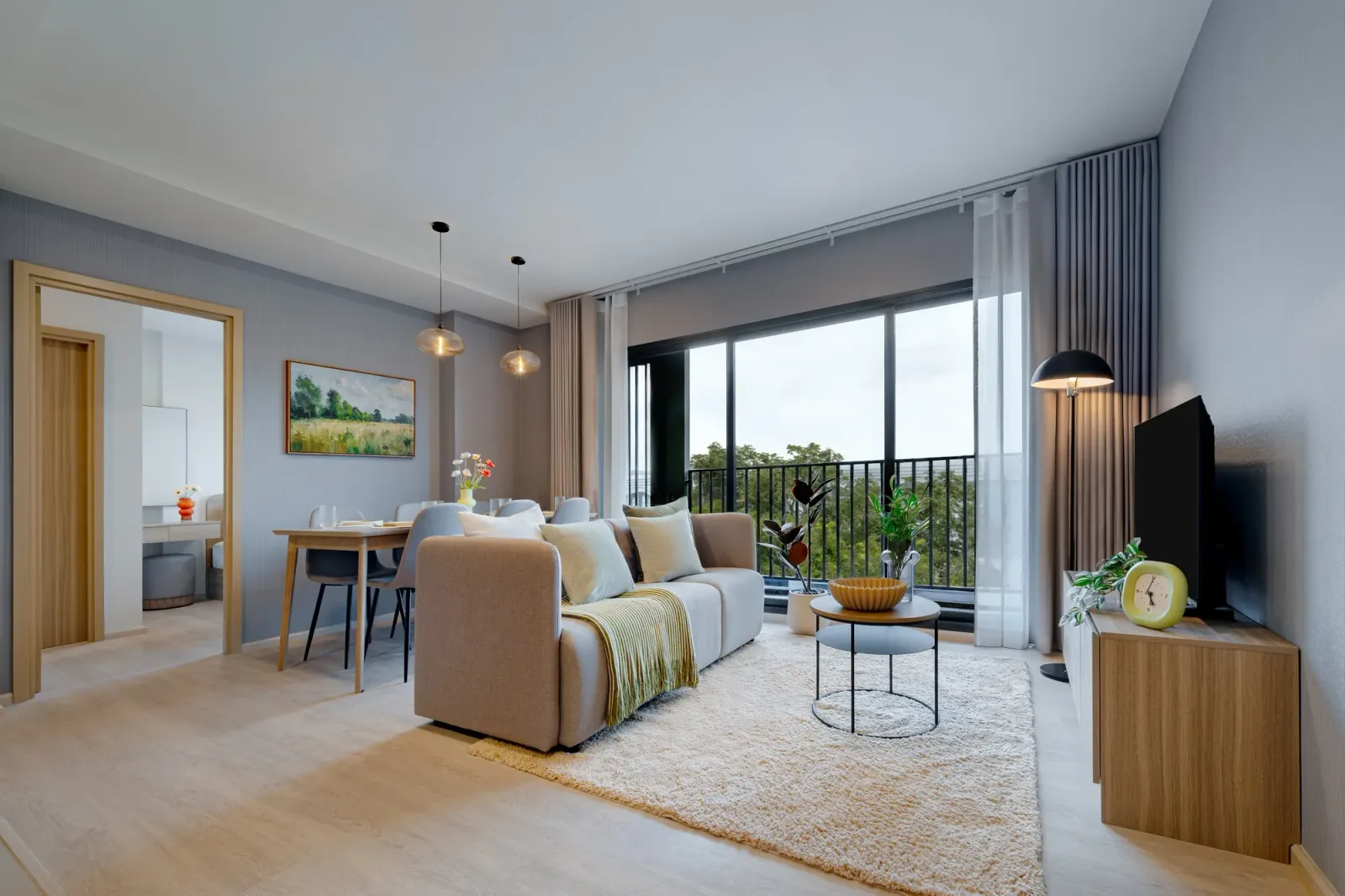 Living area at THE BASE Cherngtalay, a Sansiri development in Phuket, Thailand