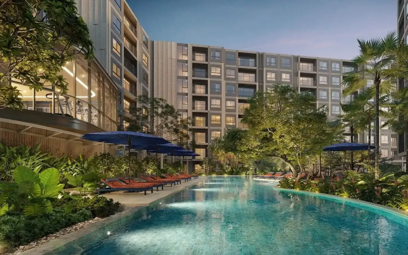 Swimming pool at THE BASE Cherngtalay, a Sansiri development in Phuket, Thailand