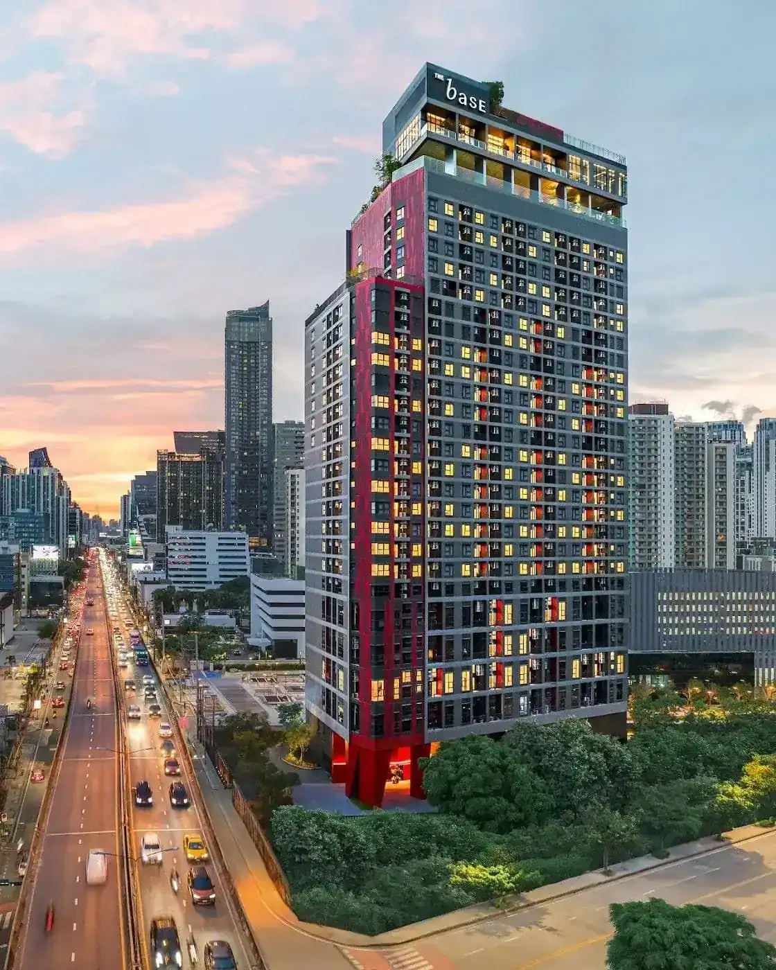 Exterior view at THE BASE Urban Rama 9, a Sansiri development in Bangkok, Thailand