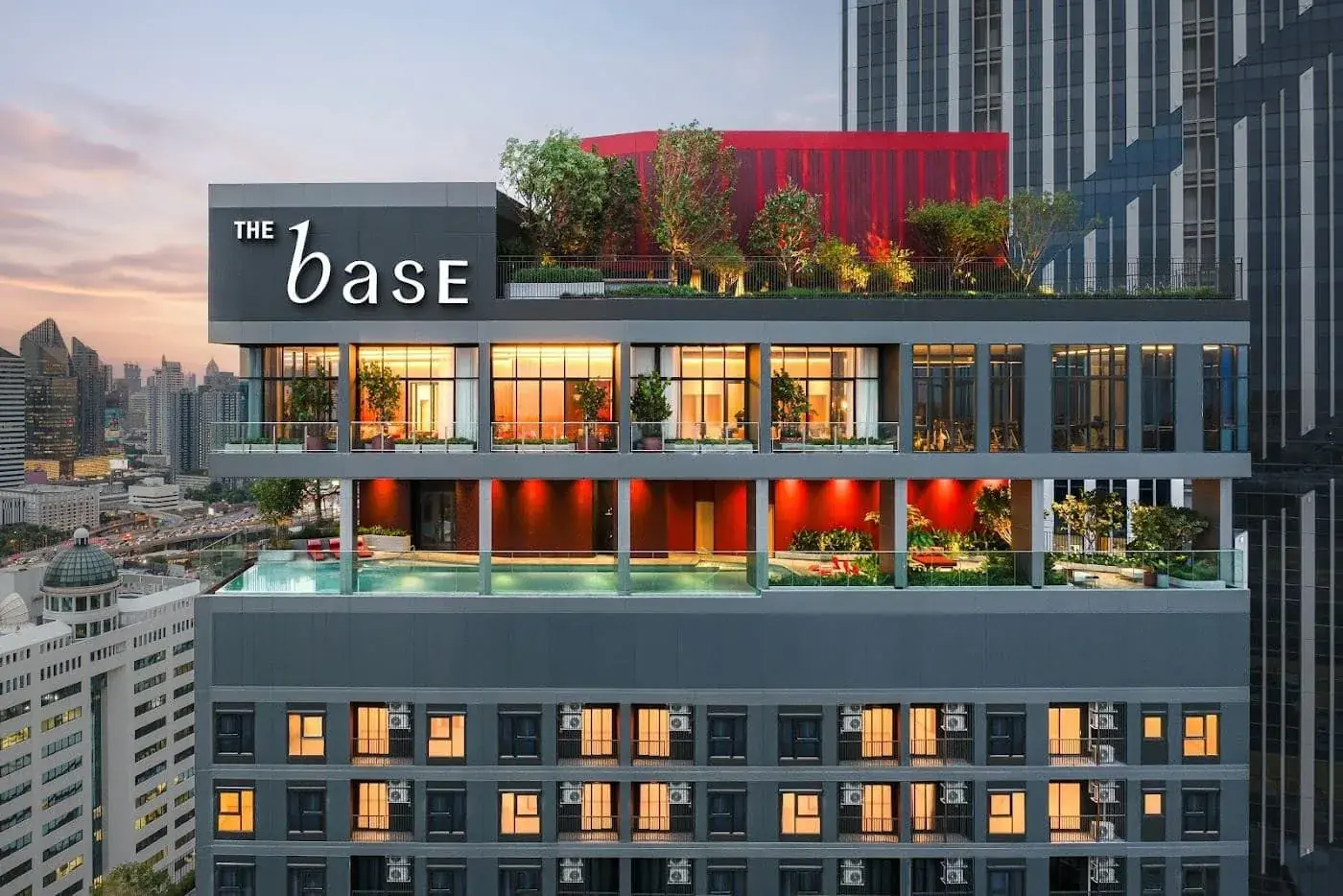 Landscaped garden at THE BASE Urban Rama 9, a Sansiri development in Bangkok, Thailand