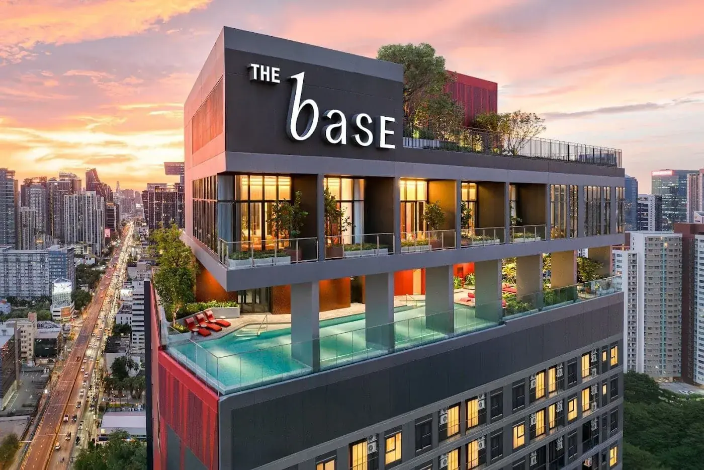 Swimming pool at THE BASE Urban Rama 9, a Sansiri development in Bangkok, Thailand