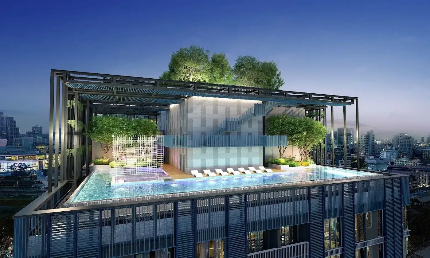 Swimming pool at XT Phayathai, a Sansiri development in Bangkok, Thailand